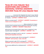 Texas All Lines Adjuster Quiz  [QUESTIONS AND CORRECT  ANSWERS) VERIFIED ANSWERS 