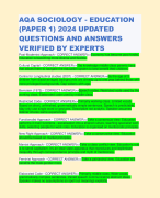 AQA SOCIOLOGY - EDUCATION (PAPER 1) 2024 UPDATED QUESTIONS AND ANSWERS VERIFIED BY EXPERTS