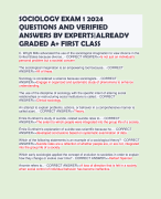 SOCIOLOGY EXAM 1 2024 QUESTIONS AND VERIFIED ANSWERS BY EXPERTS|ALREADY GRADED A+ FIRST CLASS
