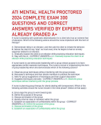 ATI MENTAL HEALTH PROCTORED 2024 COMPLETE EXAM 300 QUESTIONS AND CORRECT ANSWERS VERIFIED BY EXPERTS| ALREADY GRADED A