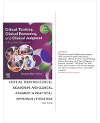 Critical Thinking Clinical Reasoning and Clinical Judgment 7th Edition A Practical Approach Test Bank by Rosalinda Alfaro-LeFevre ISBN- 978-0323581257 Verified 2024 Practice Questions and 100% Correct Answers with Explanations for Exam Preparation, Graded A+