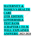 Test bank maternity women's health care 13th edition lowdermilk chapter 1 to 36  2023-2024 Latest Update
