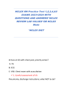 NCLEX RN Practice Test 1,2,3,4,&5 EXAMS 2023=2024 WITH  QUESTIONS AND ANSWERS*NCLEX  REVIEW LAB VALU