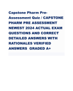 Capstone Pharm PreAssessment Quiz / CAPSTONE  PHARM PRE ASSESSMENT  NEWEST 2024 ACTUAL EXAM  QUESTIONS AND CORRECT  DETAILED ANSWERS WITH  RATIONALES VERIFIED  ANSWERS GRADED A+
