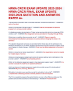 HFMA CRCR EXAM UPDATE 2023-2024  HFMA CRCR FINAL EXAM UPDATE 2023-2024 QUESTION AND ANSWERS  RATED 