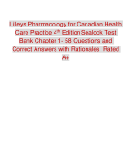 Lilleys Pharmacology for Canadian Health  Care Practice 4th EditionSealock Test Bank Chapter 1- 58 Questions and  Correct Answers with Rationales Rated �