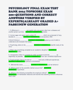 PSYCHOLOGY FINAL EXAM TEST BANK 2024 TOPSCORE EXAM 200+QUESTIONS AND CORRECT ANSWERS VERIFIED BY EXPERTS-ALREADY GRADED A+ PASS!!!NEW GENERATION