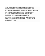 ADVANCED PATHOPHYSIOLOGY EXAM 1 NEWEST 2024 ACTUAL EXAM 314 QUESTIONS AND CORRECT DETAILED ANSWERS WITH RATIONALES VERIFIED ANSWERS GRADED A+