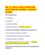 Bio 101 REAL Exam 2 QUESTIONS  WITH VERIFIED ANSWER |ALREADY  PASSED 