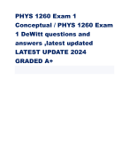 PHYS 1260 Exam 1  Conceptual / PHYS 1260 Exam  1 DeWitt questions and  answers ,latest updated LATEST UPDATE 2024  GRADED A+
