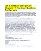 Cell & Molecular Biology Karp  Chapters 1-4 Test Exam Questions  And Answers