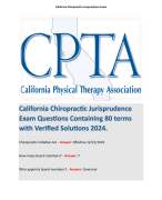 California Chiropractic Jurisprudence Exam Questions Containing 80 terms with Verified Solutions 2024. 