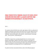 ANCC PMHNP PSYCH MENTAL HEALTH NP EXAM LATEST VERSION 2023-2024 (TEST 1,2,3)100 QUESTION AND ANSWERS WITH RATIONALES  IN EACH VERSION.