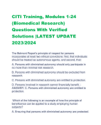 CITI Training, Modules 1-24  (Biomedical Research) Questions With Verified  Solutions |LATEST UPDATE 2023/2024