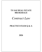 TX - SAE REAL ESTATE BROKERAGE (CONTRACT LAW) PRACTICE EXAM Q & A 2024