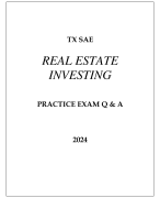 TX - SAE REAL ESTATE INVESTING PRACTICE EXAM Q & A 2024