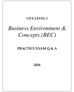 CPA LEVEL I BUSINESS ENVIRONMENT & CONCEPTS (BEC) PRACTICE EXAM Q & A 2024