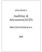 CPA LEVEL I AUDITING & ATTESTATION (AUD) PRACTICE EXAM Q & A 2024