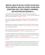 MENTAL HEALTH NCLEX LATEST EXAM 2024 .NCLEX MENTAL HEALTH LATEST EXAM 2024 QUESTIONS AND CORRECT ANSWERS AND RATIONALES GRADED A