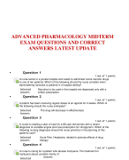 ADVANCED PHARMACOLOGY MIDTERM  EXAM QUESTIONS AND CORRECT  ANSWERS LATEST UPDATE