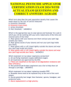 NATIONAL PESTICIDE APPLICATOR CERTIFICATION EXAM 2024 WITH  ACTUAL EXAM QUESTIONS AND  CORRECT ANSWERS /AGRADE