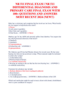 NR 511 FINAL EXAM / NR 511  DIFFERENTIAL DIAGNOSIS AND  PRIMARY CARE FINAL EXAM WITH  100+ QUESTIONS AND ANSWERS  MOST RECENT 2024 (NEW!!)