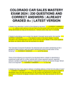 COLORADO CAR SALES MASTERY EXAM 2024 | 230 QUESTIONS AND CORRECT ANSWERS | ALREADY GRADED A+ | LATEST VERSION