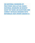 OB MATERNAL NEWBORN ATI PROCTORED 2024 ACTUAL EXAM / MATERNAL NEWBORN OB NEWEST EXAM TEST BANK 100 QUESTIONS AND CORRECT DETAILED ANSWERS WITH RATIONALES 2024 UPDATE GRADED A+