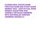 FLORIDA REAL ESTATE EXAM, PRACTICE EXAM AND STUDY GUIDE NEWEST 2024 / 2025 ACTUAL EXAM NEWEST QUESTIONS AND CORRECT DETAILED ANSWERS WITH RATIONALES VERIFIED ANSWERS GRADED A+
