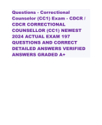 Questions - Correctional Counselor (CC1) Exam - CDCR / CDCR CORRECTIONAL COUNSELLOR (CC1) NEWEST 2024 ACTUAL EXAM 197 QUESTIONS AND CORRECT DETAILED ANSWERS VERIFIED ANSWERS GRADED A+