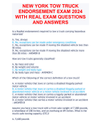 NEW YORK TOW TRUCK  ENDORSEMENT EXAM 2024  WITH REAL EXAM QUESTIONS  AND ANSWERS