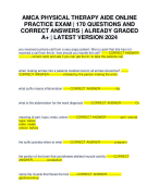 AMCA PHYSICAL THERAPY AIDE ONLINE PRACTICE EXAM | 170 QUESTIONS AND CORRECT ANSWERS | ALREADY GRADED A+ | LATEST VERSION 2024