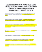 LOUISIANA NOTARY PRACTICE EXAM 2024 | ACTUAL EXAM QUESTIONS AND CORRECT ANSWERS | ALREADY GRADED A+ | LATEST EDITION