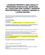 LOUISIANA PROPERTY AND CASUALTY INSURANCE EXAM ACTUAL EXAM 2024 | ALL QUESTIONS AND CORRECT ANSWERS WITH RATIONALES | ALREADY GRADED A+ | LATEST EDITION