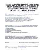 NASM NUTRITION CERTIFICATION EXAM STUDY GUIDE 2024 | EXAM QUESTIONS AND CORRECT ANSWERS | ALREADY GRADED A+ | LATEST VERSION