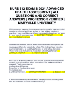 NURS 612 EXAM 3 2024 ADVANCED HEALTH ASSESSMENT | ALL QUESTIONS AND CORRECT ANSWERS | PROFESSOR VERIFIED | MARYVILLE UNIVERSITY