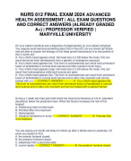 NURS 612 FINAL EXAM 2024 ADVANCED HEALTH ASSESSMENT | ALL EXAM QUESTIONS AND CORRECT ANSWERS (ALREADY GRADED A+) | PROFESSOR VERIFIED | MARYVILLE UNIVERSITY