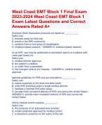 West Coast EMT Block 1 Final Exam  2023-2024 West Coast EMT with smart answers