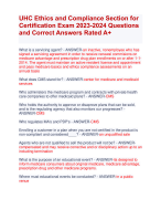 UHC Ethics and Compliance Section for  Certification Exam 2023-2024 smart answers rated A