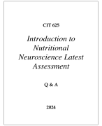 CIT 625 INTRODUCTION TO NUTRITIONAL NEUROSCIENCE LATEST ASSESSMENT Q & A 2024  (DREXEL UNI)