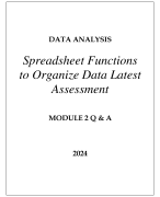 DATA ANALYSIS SPREADSHEET FUNCTIONS TO ORGANIZE DATA  LATEST ASSESSMENT MODULE 2 Q & A 2024
