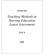 NURS 615 TEACHING METHODS IN NURSING EDUCATON LATEST ASSESSMENT Q & A 2024  (DREXEL UNI)