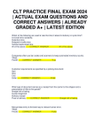 CLT PRACTICE FINAL EXAM 2024 | ACTUAL EXAM QUESTIONS AND CORRECT ANSWERS | ALREADY GRADED A+ | LATEST EDITION