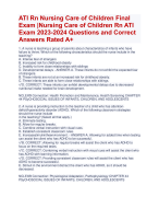 ATI Rn Nursing Care of Children Final  Exam  Questions and Correct  Answers