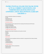 PATHO 370 FINAL EXAMS TEST BANK WITH  ACTUAL CORRECT QUESTIONS AND  VERIFIED DETAILED RATIONALES  ANSWERS LATEST 2024 (NEWEST) ALREADY  GRADED A+