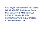 Hesi Psych Mental Health Exit Exam (V1, V2, V3) (TB) Study Guide Brand New QUESTIONS AND CORRECT DETAILED ANSWERS WITH RATIONALES VERIFIED ANSWERS ALREADY GRADED A+