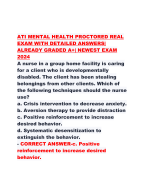 ATI MENTAL HEALTH PROCTORED REAL EXAM WITH DETAILED ANSWERS| ALREADY GRADED A+| NEWEST EXAM 2024