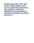 NURSE AIDE STATE TEST AND  STUDY GUIDE NEWEST 2024 ACTUAL EXAM 450 QUESTIONS  AND CORRECT DETAILED  