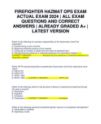 FIREFIGHTER HAZMAT OPS EXAM ACTUAL EXAM 2024 | ALL EXAM QUESTIONS AND CORRECT ANSWERS | ALREADY GRADED A+ | LATEST VERSION