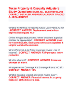 Texas Property & Casualty Adjusters  Study Questions EXAM ALL QUESTIONS AND  CORRECT DETAILED ANSWERS |ALREADY GRADED  A+ (BRAND NEW!!